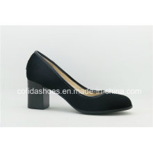Simple Design Comfort Chunky Heel Leather Lady Shoes